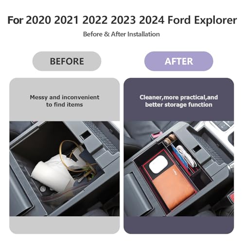 Image of LUWU for Ford Explorer Accessories Center Console Organizer 2020-2024 Ford Explorer XLT /Limited /Active /ST-Line /ST /Platinum Armrest Organizer Insert Tray Armrest Console Organizer (Red)