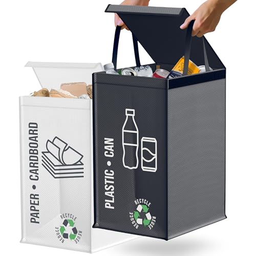 Norggo® Poubelle tri selectif 2 bacs 50L - Sac tri selectif pour le plastique et le papier- Flexible poubelle de tri avec poignée - Bac de tri pour déchets...