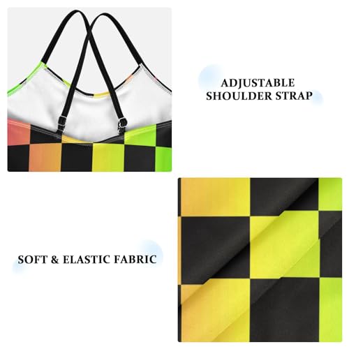 Image of Black and White Chess Girls One Piece Swimsuits Board Marble Tile Sport Halter Swimwear Beach Bathing Suit 3T