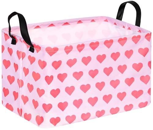 Image of Valentine's Heart Storage Basket Gift Laundry Bins Collapsible Storage Baskets Box Laundry Nursery Hamper for Home and Office Decoration with Handles