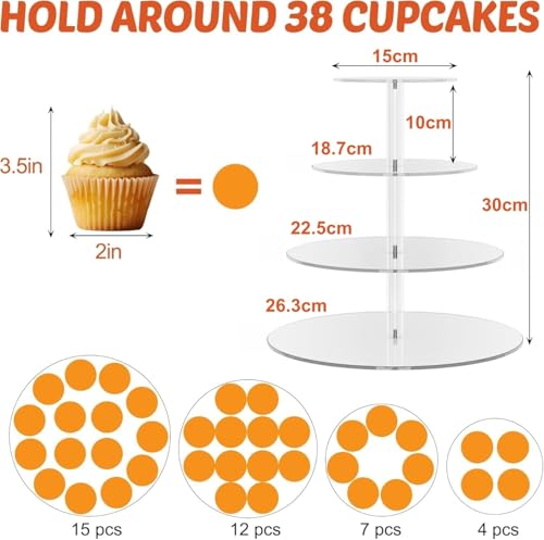 LATERN 4-Stöckig Cupcake Ständer, Rund Acryl Cupcake Turm Transparenter Etagen Präsentationsständer Wiederverwendbarer Kuchen Dessert Halter für Hochzeit Geburtstag Babyparty Halloween Party