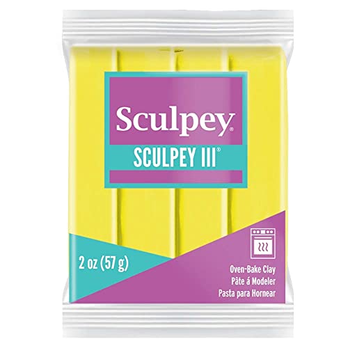 Sculpey III® Polymer Oven-Bake Clay, Lemonade Yellow, Non Toxic, 2 oz. bar, Great for modeling, sculpting, holiday, DIY, mixed media and school projects.Perfect for kids & beginners!