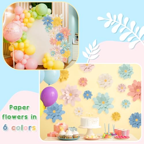 Image of MotiMind 18 Pcs Paper Flowers Decorations for Wall DIY Flower Bulletin Board 3D Paper Floral Backdrop Decoration Photo Backdrop Classroom Back to School Birthday Party(Bright Color,6 inch 8 inch 10 inch)