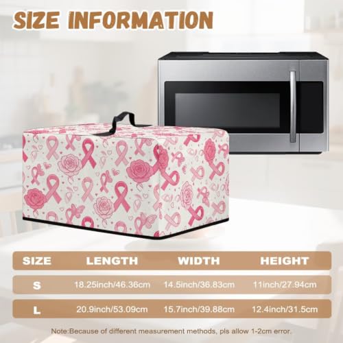 Image of Dustproof Microwave Oven Cover Breast Cancer Awareness Toaster Oven Cover Protector for Kitchen Countertop, L, Pink Ribbon Rose Butterfly Cream White