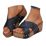 Pantoletten Damen Mit Absatz, Sandalen Damen Bequem Sommer Elegant Keilsandalen...