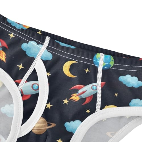 CHIFIGNO Boy Briefs Cotton Underwear Printed Breathable Little Boys Underwear Briefs, Cute Cartoon Rockets Black4