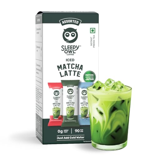 Image of Sleepy Owl Assorted Iced Matcha Latte Premix Powder, Variety Pack (3 Flavours), Premium Japanese Matcha Green Tea Powder, Easy to Make, Calm Energy & Focus, Natural Antioxidants, 3 Sachets