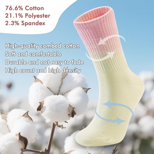 Women‘s Athletic Running Crew Socks，Cute Cotton mid-Calf Socks，Above Ankle High，Novelty Fun Colorful Design，Pack of 53