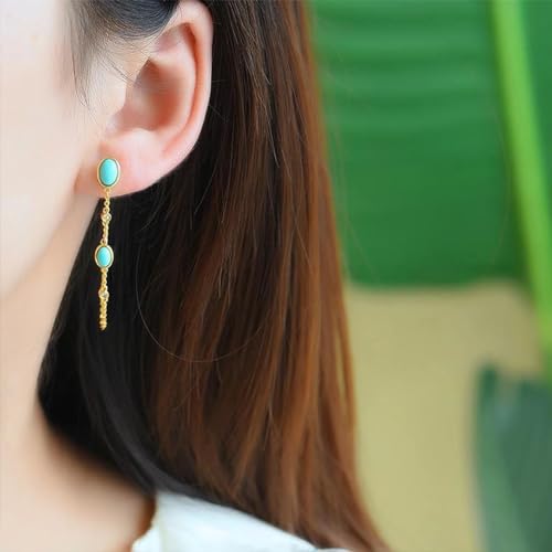 Turquoise Stud Earrings for Women, 18K Gold Chain Dangle Earrings Cute Oval Turquoise Jewelry for Women2