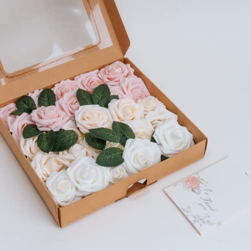 LUSSO LIA 25 pcs Decorative Artificial Flower Foam Roses with Bendable Stems for Wedding Bouquet Anniversary, Valentine's Day - Image 4
