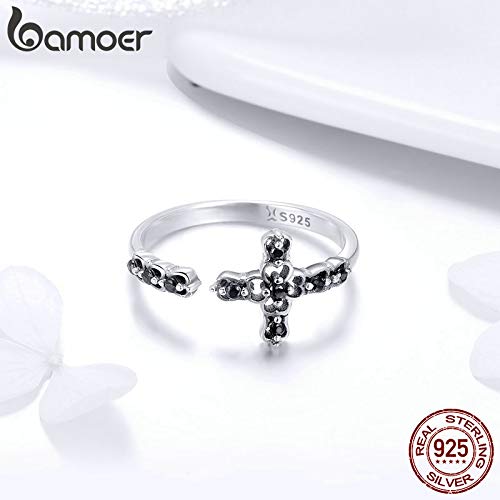 Bague croix argent 925 ajustable avec zircon noir pour vos soirées