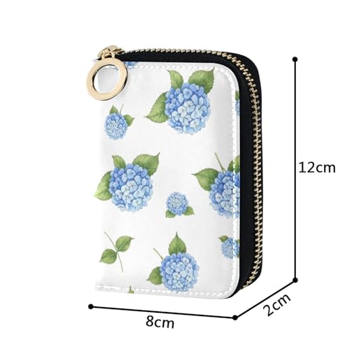 Small Wallet for Women Cute Card Holder RFID Blocking Zip Around Coin Purse Pouch with Zipper Blue Hydrangea Flowers White3
