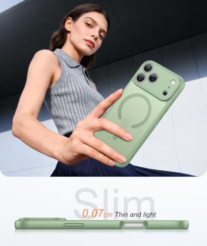 Image of FNTCASE for iPhone 17 Pro-Max Case: Translucent Light Moss Slim Matte Cover Compatible with MagSafe, Full Camera Protection & Tempered Glass Protector, 14FT Military Grade Drop Tested