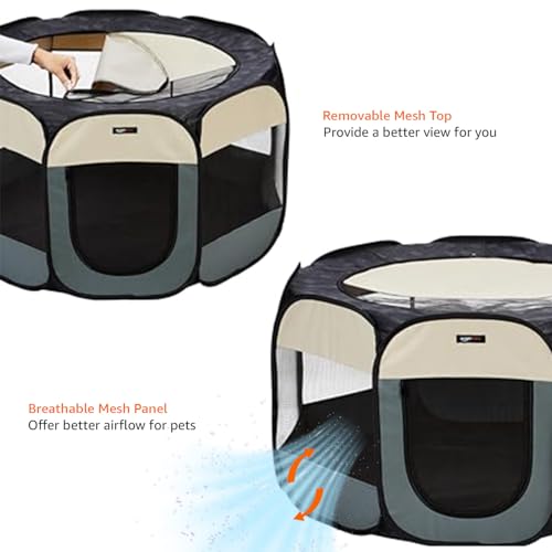 Image of amazon basics, Foldable Soft Pet Playpen Indoor Pet Fence Enclosure with Mesh Window, Lightweight and Durable for Travel, Large | 120cm x 120cm x 59cm
