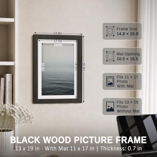 Image of VCK 13x19 Picture Frame 5 Pack, Black Exclusive Wood, Real Glass, for Print