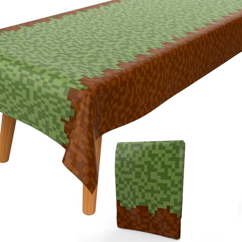Pixel Miner Crafting Style Birthday Party Grass Tablecloth (108