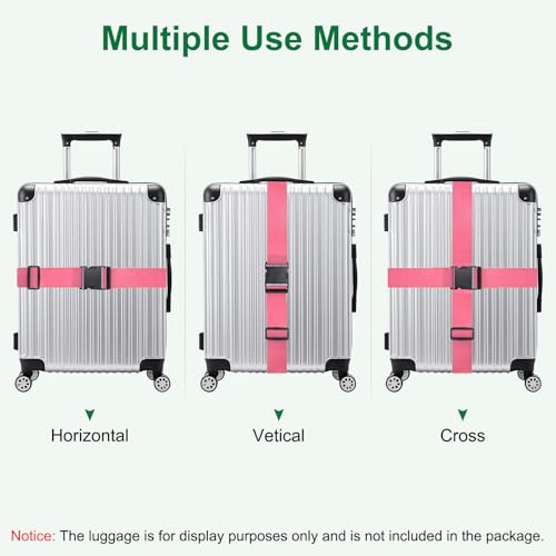 Image of M METERXITY 2-Sets Luggage Straps TSA Approved, Travel Straps for Luggage Suitcase Tags Set, Adjustable Suitcase Belt [Pink]
