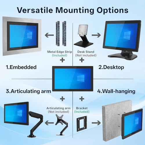 Image of 12.1 Inch Industrial Embedded Touchscreen Monitor - 1024x768 IP65 Open Frame, IPS, VESA Mount,10-Point Capacitive Touch Display, HDMI /VGA /DVI /USB Ports, for Automation & HMI, POS, Self-Service