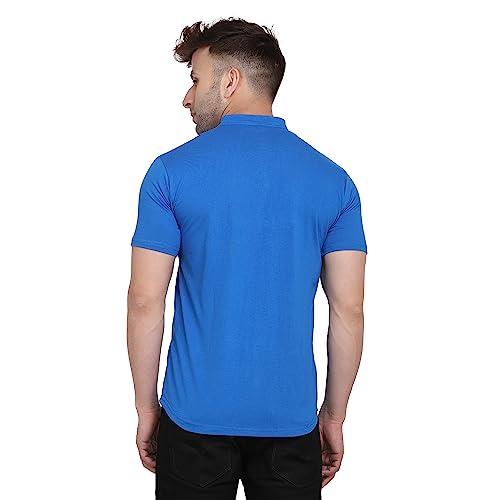 Image of Geum Men's Mandarin Collar Shirt with Graphic Print| Short Sleeve Cotton Blend Slim Fit Casual Shirt for Men