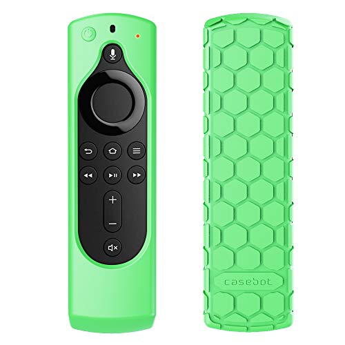 CASEBOT Funda de Silicona para Mando Alexa Voice (3.ª Gen) para Fire TV Stick 4K/ Fire TV- Honey Comb Series [Antideslizante] Cubierta a Prueba de Golpes, Verde Fluorescente