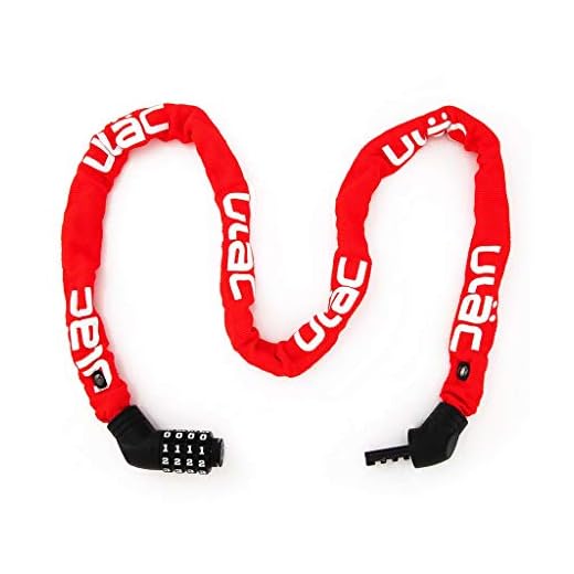 ULAC Street Fighter Neo Chain Lock Combo, Resettable 4-Digit Combination Anti-Theft Bicycle Lock (Red)