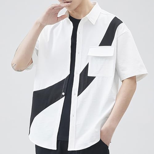 Cambkatl Summer Overshirt for Men Color Block Button Down Shirts Short Sleeve Casual Loose Fit Sun Protection Shirt Jackets3