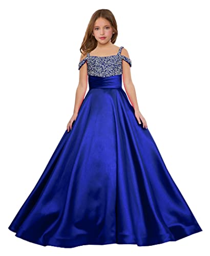 Girls Off Shoulder Pageant Dresses Long Satin Birthday Party Dress Princess Gowns PY032