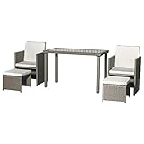 ✅ Ensemble salon de jardin 4 personnes composé d'une table rectangulaire avec plateau en verre trempé, de 2 fauteuil et de 2 poufs grand confort
