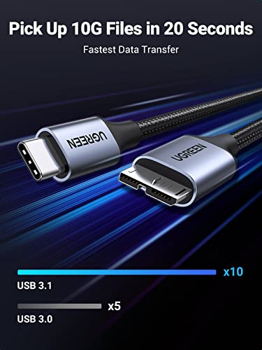 Image of UGREEN 10Gbps Micro 3.0 to USB C Cable Nylon Braided External Hard Drive Cord Data Transfer& Fast Charging Micro B Wire Compatible with Galaxy S5, Seagate, WD, Toshiba, Portable SSD /HDD, Camera, 1M