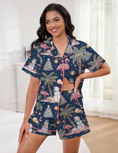 Image of SHESHOW Satin Pajamas for Women Set Preppy Animals Pjs Short Sleeve Shorts 2 Piece Loungewear Sets XS-XXL