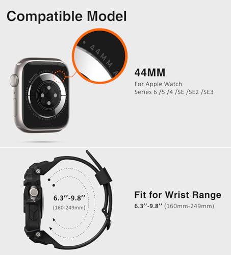 Image of ULTIMAL Rugged Band with Case for Apple Watch 44mm, Military-Grade Shockproof Protective Strap for Men, All-in-One Outdoor Sport Watch Band Compatible with iWatch Series 6 /5 /4 /SE3 /SE2 /SE (Black)