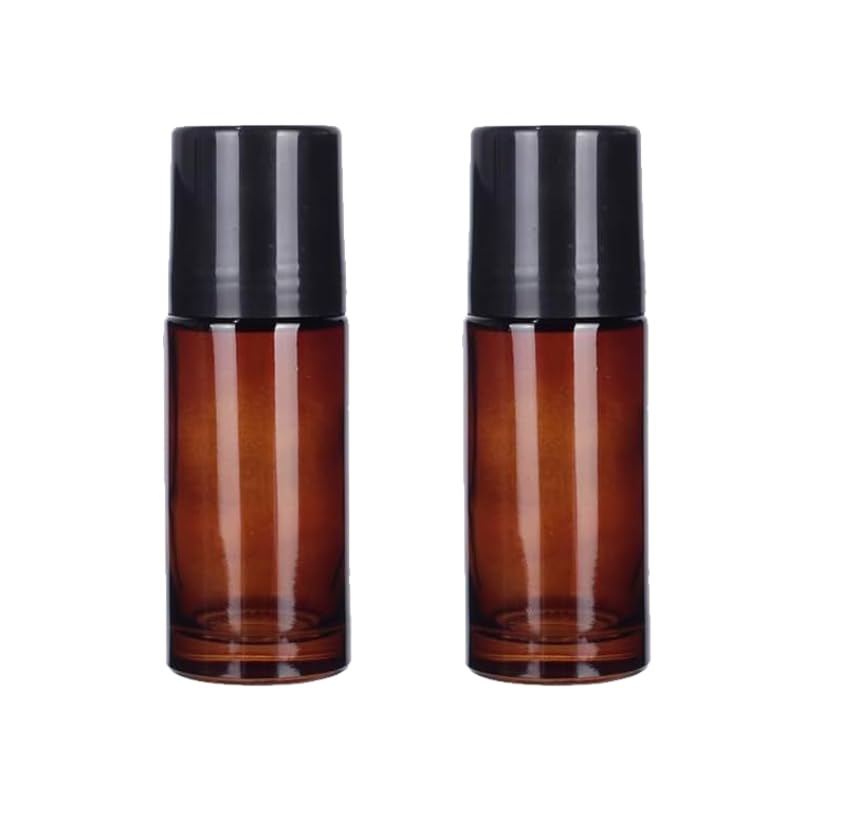 ZhangyiHot 2Pcs Brown 50ml Glass Essential Oil Roller Bottles Refillable Roll on Bottles Empty Deodorant Bottle Containers Rollerball for Fragrance