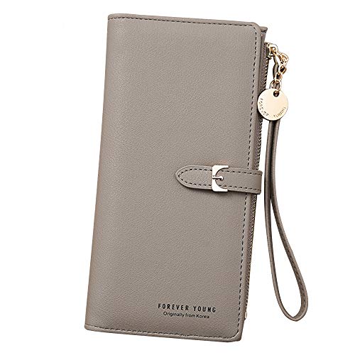 Monederos Mujer Carteras de Mujer Tarjetero para Mujer Billeteras Mujer Cartera de Mano Mujer Monedero con Cremallera Mujer Carteras Grandes Capacidad Monedero de Mujer para Movil (Gris)