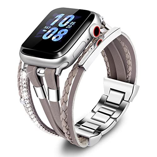 Acedax Bracelet Work With Apple Watch Bands 38Mm 40Mm 41Mm, Boho Chic Leather Strap For Series 8 Apple Watch Band With Silver Metal Buckle, Multilayer Wrap Jewelry For Iwatch Series 7 6 Se 5 4 3 Women #TOP21