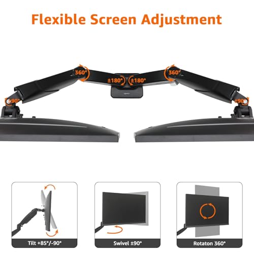 Image of Amazon Basics Gas Spring Dual Monitor Arm Desk Mount, Adjustable Tension, Fits 15-27 Inch Monitors, Supports 4.4-15.4 lbs Each Arm, VESA 75x75 /100x100, Black
