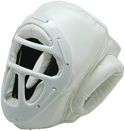 Ace Martial Arts Supply Vinyl Head Gear with Cage, White - Large
