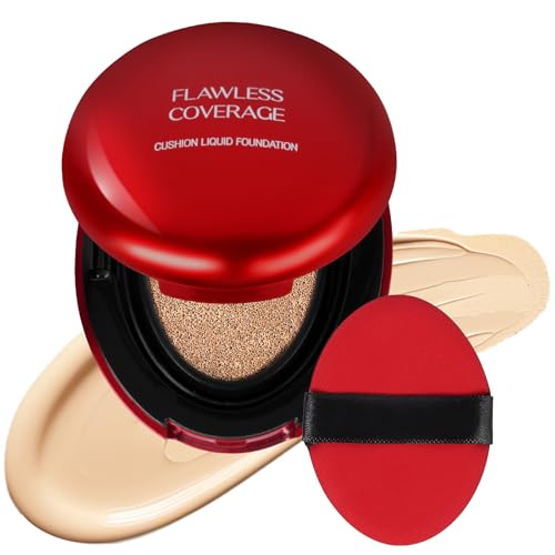 LOPHE Cushion Foundation, 2 en 1 Air Cushion Foundation, Base Líquida de Larga Duración, Base de Maquillaje con Borla para Tono de piel Uniforme, Maquillaje Impecable (02#SHELL BEIGE)