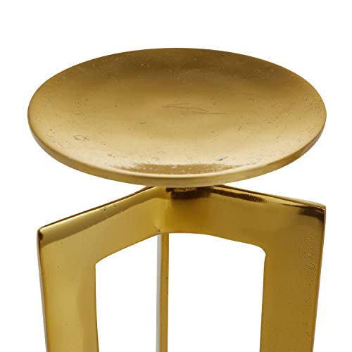 Cosmoliving By Cosmopolitan Aluminum Geometric Pillar Candle Holder, Set Of 2 14", 10"H, Gold #TOP3