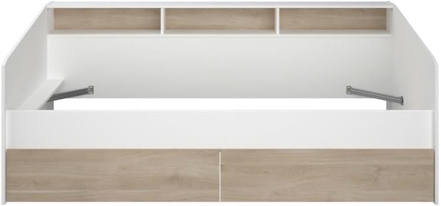 Davant view of the PAULETTE bed frame, showing the two large storage drawers at the base.