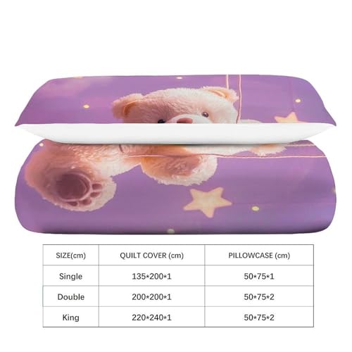 Housse de couette ours imprimé 3D en microfibre douce avec taies