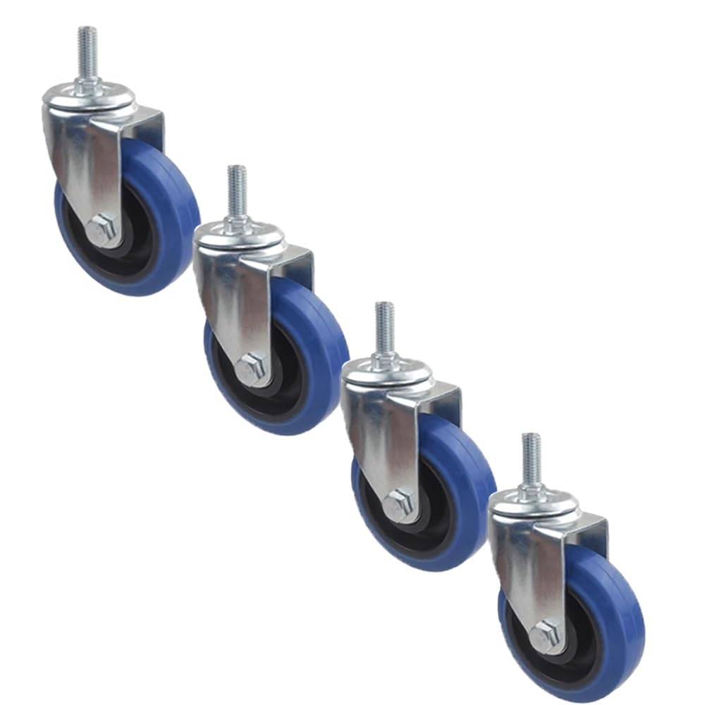 Zestaw 4 kół z gwintem M10, gumowe koła 3/4 cala, ciche koła z hamulcami do szafek, stołów, szafek (Swivel, 3 cala)