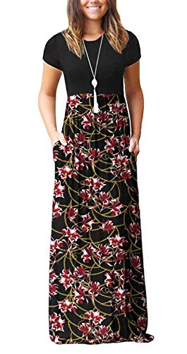 Image of DEARCASE Maxi Dress for Women Short Sleeve Casual Summer Loose Plain Comfy Long Dresses with Pockets
