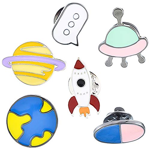 MJartoria 6 Pcs Star Rocket Patch Cartoon Brooch Pins Badges Set for Clothes Bags Backpacks (Stars 6PCS)