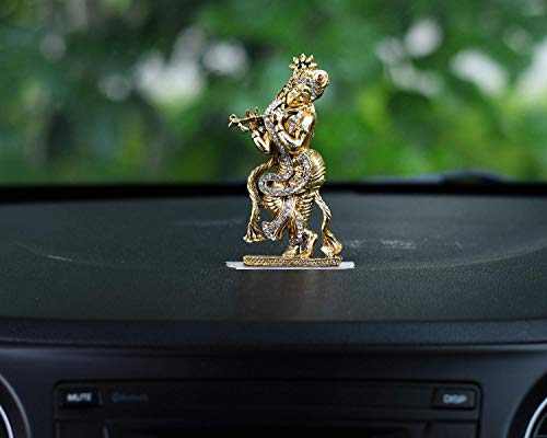 Image of Amazon Brand - Umi Gold Plated Flute Playing Krishna Idol Showpiece - Metal Krishna Statue for Car Dashboard - Hindu God Religious Idol Krishan Figurine for Janmashtami Home Temple Decoration & Gifts.