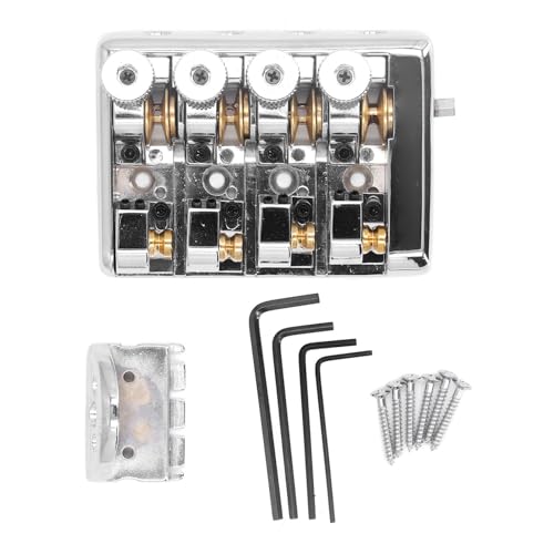 4 String Headless Electric Bass Bridge, Zinc Alloy Brass Construction, Easy Installation, Smooth Performance, with String Lock, for 4 String Headless Basses (Silver)