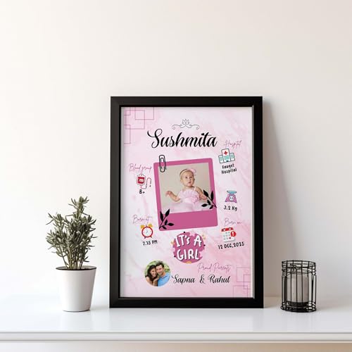 Image of ASHVAH Customized Collage New Born Baby Photo Frame with Photo Upload for Girl with Parents and Birth Details - A3 Size, 13x19 Inch