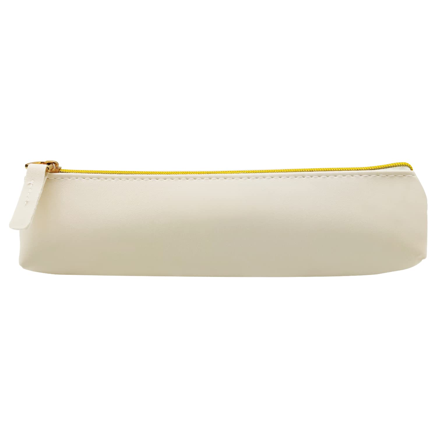 ALLY-MAGIC Leather Pencil Case Coloured Slim Pencil Case with Metallic Zipper Holder Organizer Storage for Student Office College Y4-JYBD (White)