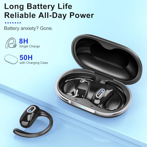 Image of Open Ear Ear buds, Bluetooth 5.4 Wireless Earbuds, 50H, Air Conduction Headphones, HD Stereo Bass Over Ear Earphones with Earhooks, Ultra-Comfort Secure Fit, IPX7 Waterproof Headset for Working Sports