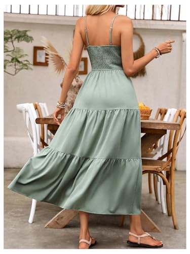 Women's Boho Maxi Dress for Wedding Guest Vacation Ruffle Flowy Milkmaid Dress Summer Ruched Slit Sundress2