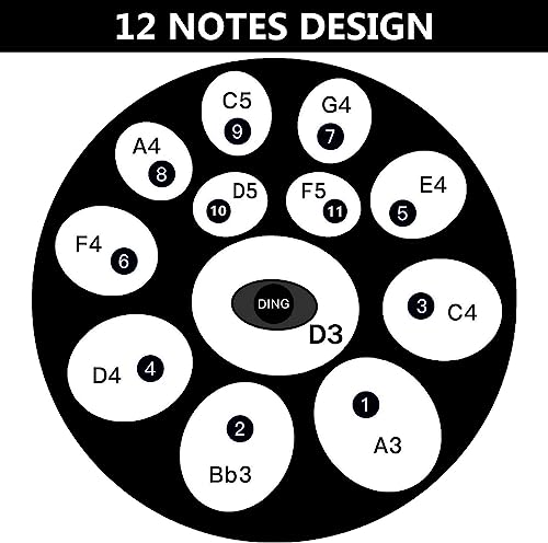 Handpan Drum Instrument, 12 notas en Re menor, 22 pulgadas, tambor de acero, con bolsa suave, mazos y soporte para handpan miniatura 3